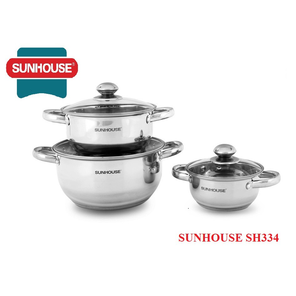 BỘ 3 NỒI INOX 5 ĐÁY SUNHOUSE SH787 QUAI CÁCH NHIỆT