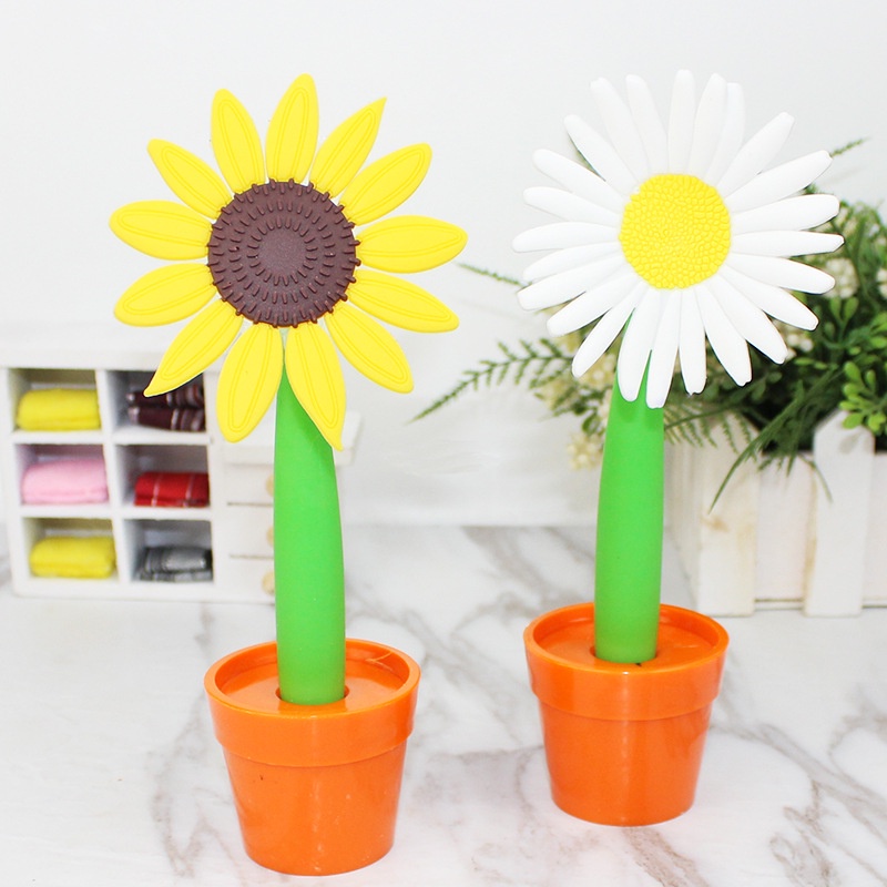 Bút Bi Hình Chậu Hoa Hướng Dương Màu Tím / Vàng Kim Sáng Tạo Kiểu Hàn Quốc