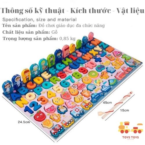 Đồ chơi gỗ 63 chi tiết 6 in 1 và 89 chi tiết 7 in 1 Bảng chữ cái, Chữ số, Câu cá Đa chức năng