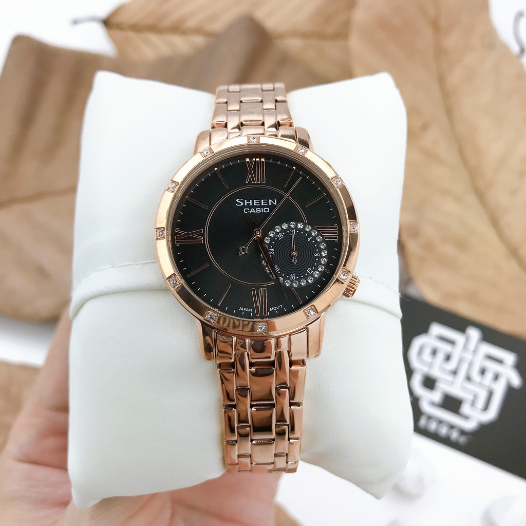 Đồng hồ nữ Casio SHEEN SHE-3046 / SHE-3046PG-8A đính đá Swarovski, hàng chính hãng