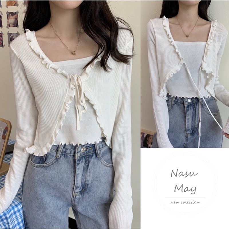 [QUÀ TẶNG LÀ 1 DÂY BUỘC TÓC BẠN NHÉ!] Áo Cardigan Croptop Nữ Vạt Dúm Bèo Kèm Quây Nữ