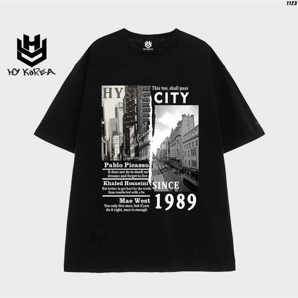 Áo Thun Unisex CITY 1123 Tay Lỡ Cotton 100 Form Rộng HY KOREA