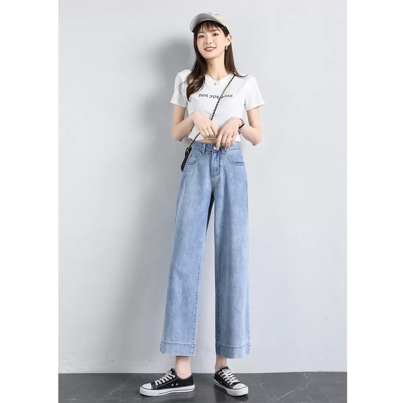 [ BANH CÀNG ] QUẦN JEAN ỐNG RỘNG NỮ LƯNG CAO BẢN LAI CAO MÀU XANH NHẠT CAO CẤP NITIQC CỰC THỜI TRANG