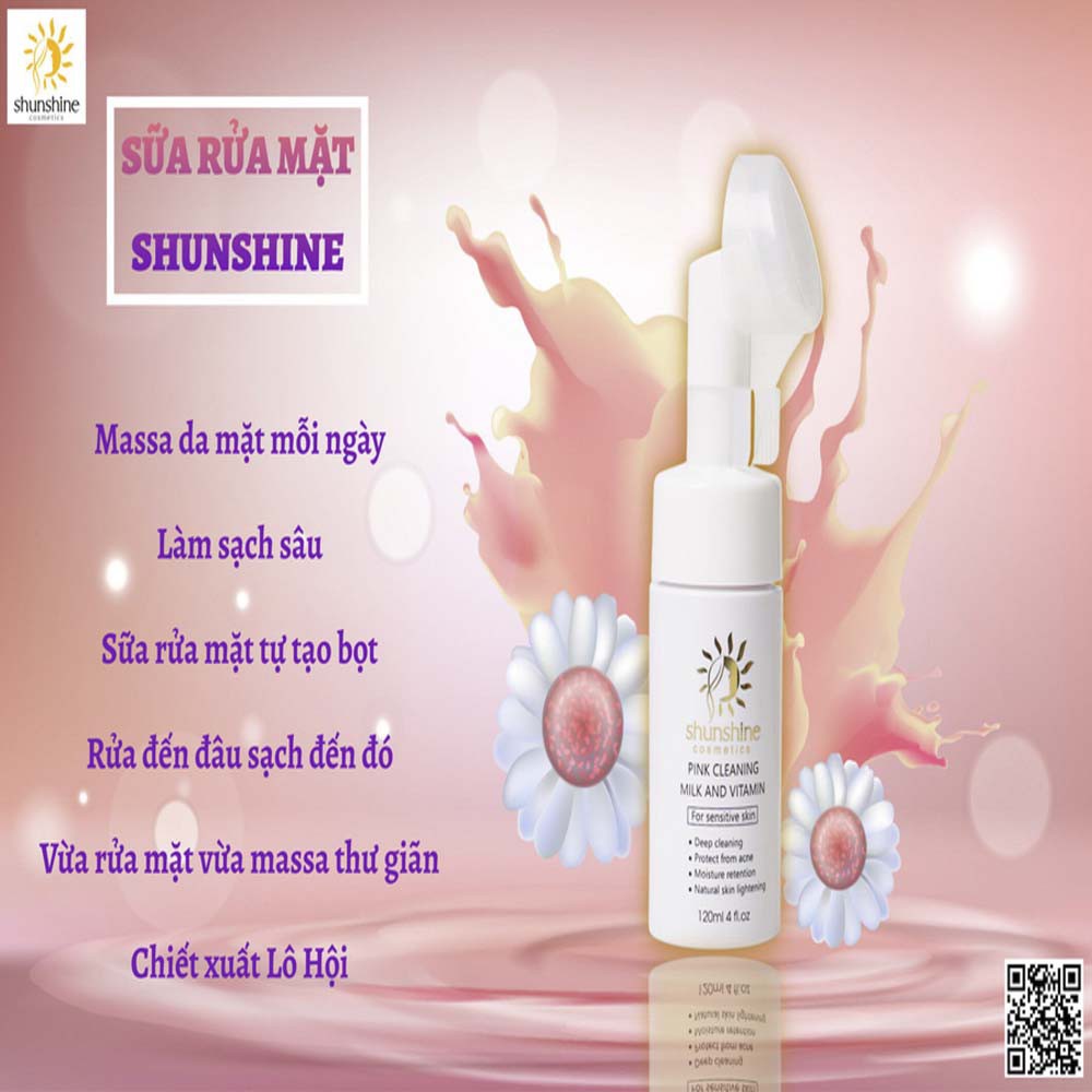 Shunshine Cosmetics sữa rửa mặt đầu cọ tạo bọt - pink cleaning milk and vitamin for sensitive skin | BigBuy360 - bigbuy360.vn