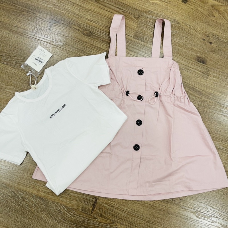 Set yếm kèm áo bé gái, yếm kaki, váy công chúa