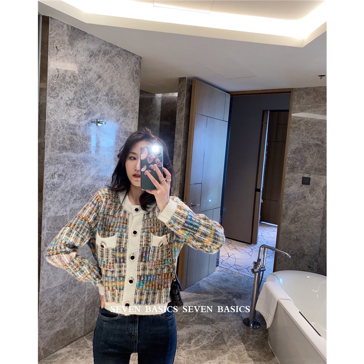 Áo cardigan dệt kim kẻ sọc màu cầu vồng thời trang mùa thu cho nữ | BigBuy360 - bigbuy360.vn