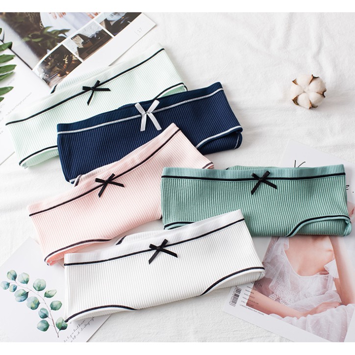 Quần lót nữ cotton, cạp nơ, kháng khuẩn, thoáng khí, phong cách Nhật nữ tính