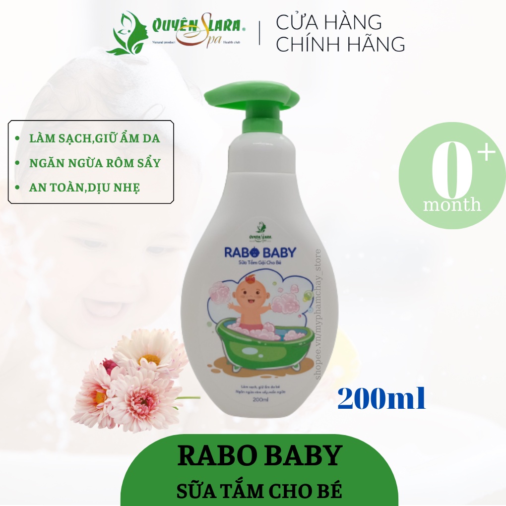 Sữa Tắm Gội Cho Bé Rabo Baby QUYÊN LARA Giúp Làm Sạch Dịu Nhẹ,Loại Bỏ Rôm Sảy,Mẩn Ngứa 200ml, Hàng Chính Hãng