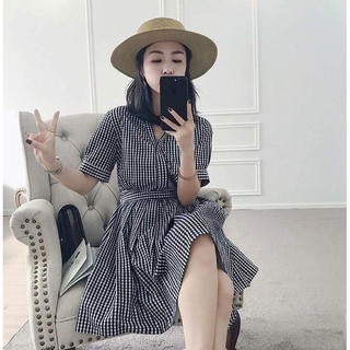 ĐẦM CARO CỔ TRỤ BO EO [XINH]