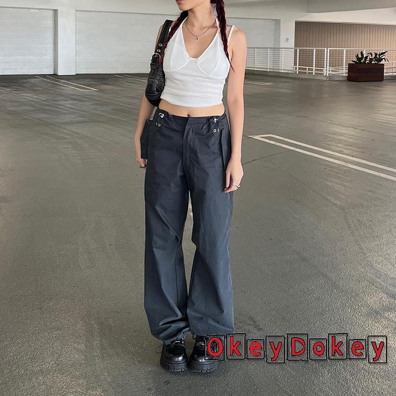 Odokey Quần Dài Túi Hộp Dây Rút Màu Trơn Thư Giãn Thời Trang Đường Phố Cho Nữ