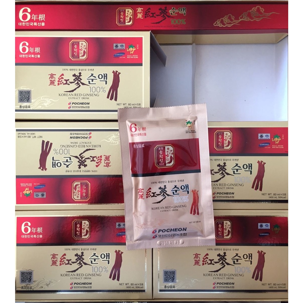Nước Hồng Sâm Pocheon Nguyên Chất 100% Hàn Quốc Hộp 30 gói x 80ml