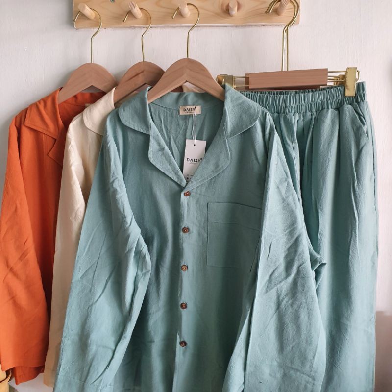 Pyjama mặc nhà trơn thô đũi dài