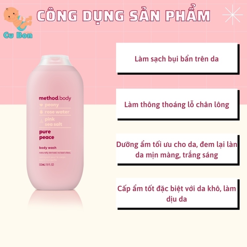Sữa Tắm Method Body hương nước hoa 532ml Dưỡng Ẩm Và Làm Trắng Da đem lại làn da mịn màng của úc