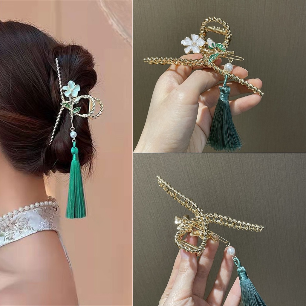 Kẹp Tóc Đuôi Ngựa Cỡ Lớn Phối Tua Rua Phong Cách Trung Hoa Cổ Điển Thời Trang Cho Nữ