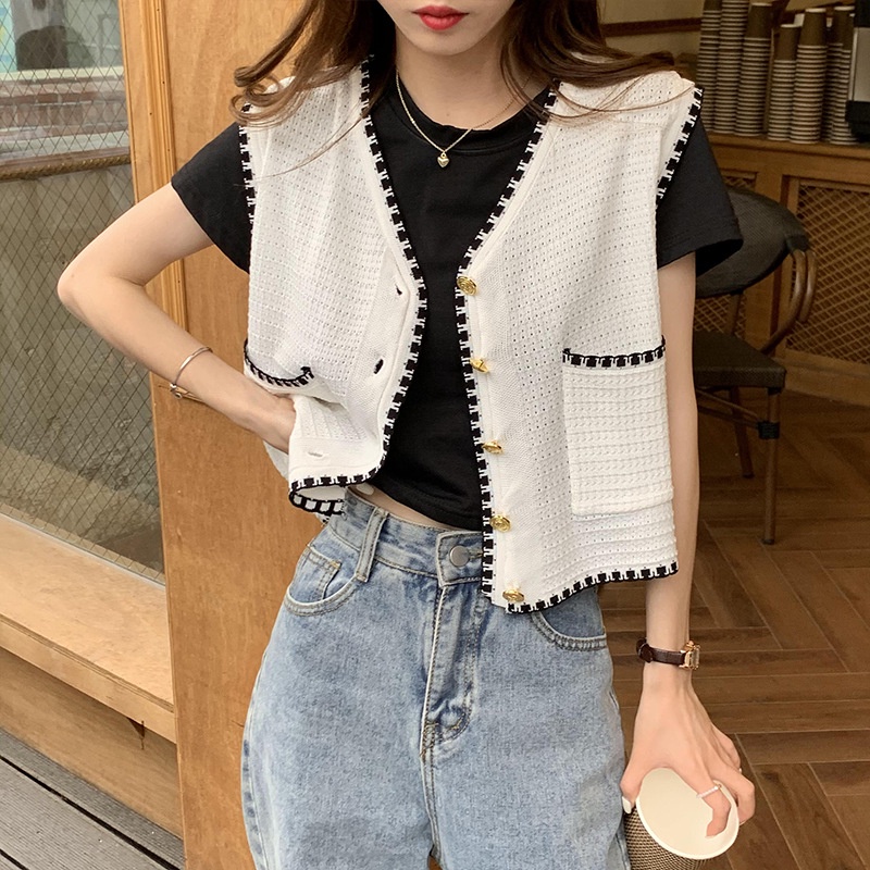 Áo ghi lê IELGY dệt kim mỏng không tay cổ chữ V cho nữ