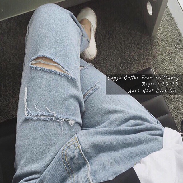 [CÓ BIG SIZE 32-36] Quần Baggy Rách 3/2 - Lưng Cao - Không Co Giãn - Lưng Cao Trên Rốn