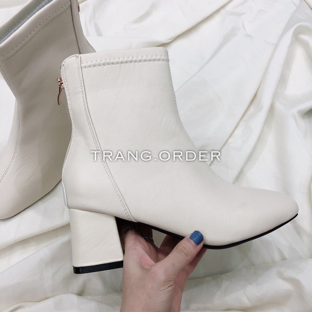Giầy boot mũi vuông cao gót