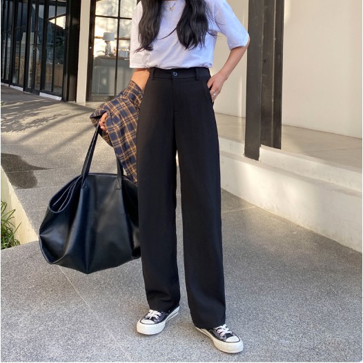 Quần vải suông ống rộng - Quần ống sớ nữ khuy cạp cao LE14 | BigBuy360 - bigbuy360.vn