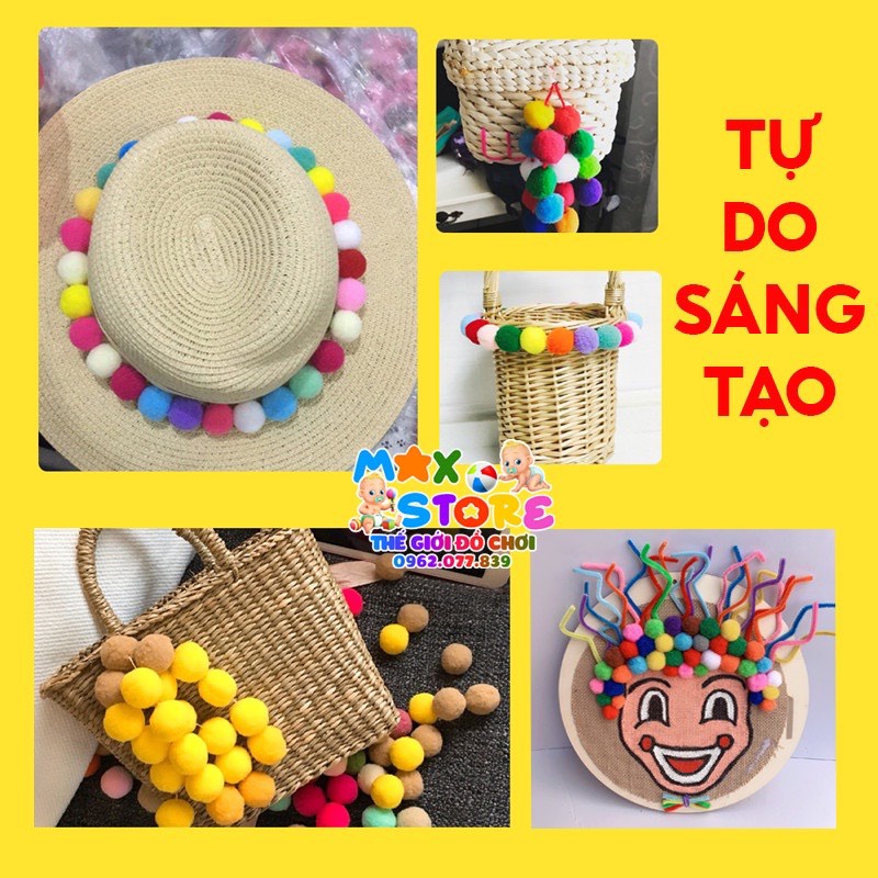 [SIÊU RẺ] Pompom Montessori nhiều kích cỡ TẶNG KÈM KẸP GẮP NHỰA