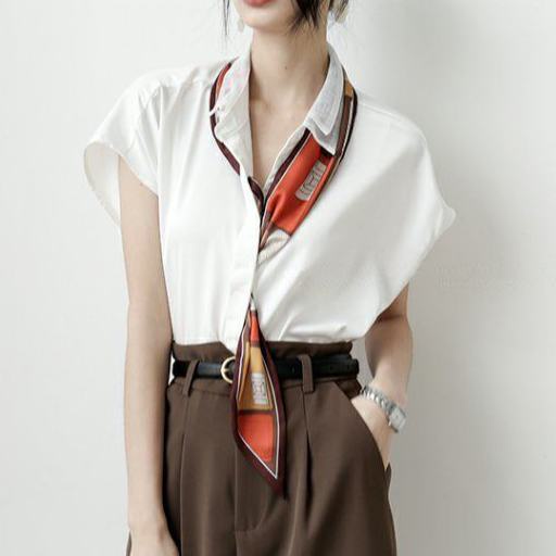 Áo sơ mi chiffon tay ngắn màu trắng phong cách phương Tây mùa hè cho nữ