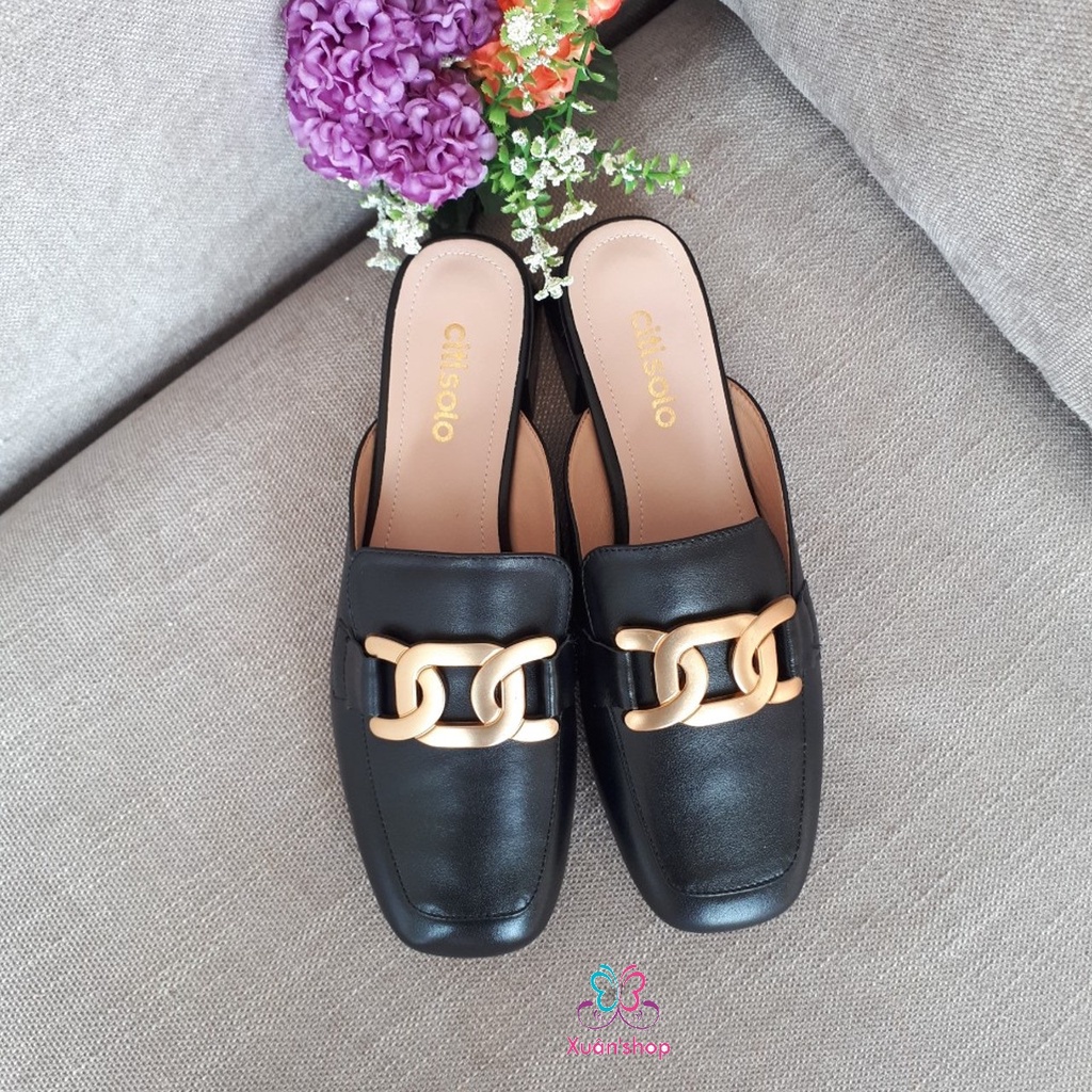 Giày sục Dusto da đẹp, gót vuông cao 3cm (size 37, 38)