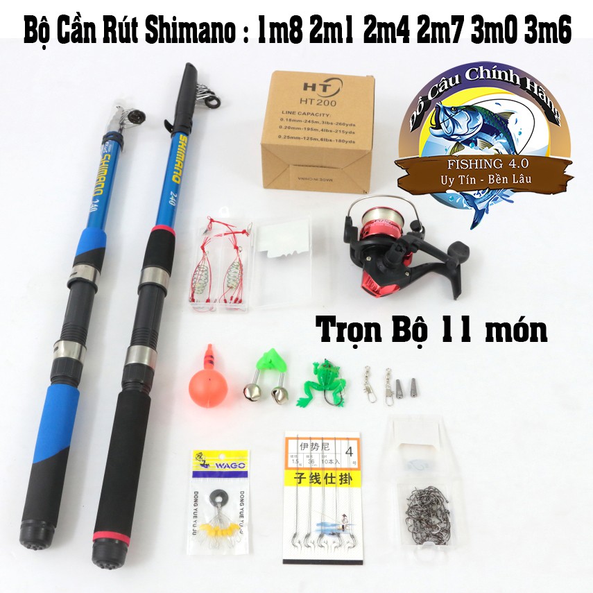 Bộ Cần rút câu cá Shimano kèm máy và đầy đủ phụ kiện đủ size 1m8 2m1 2m4 2m7 3m0 3m4