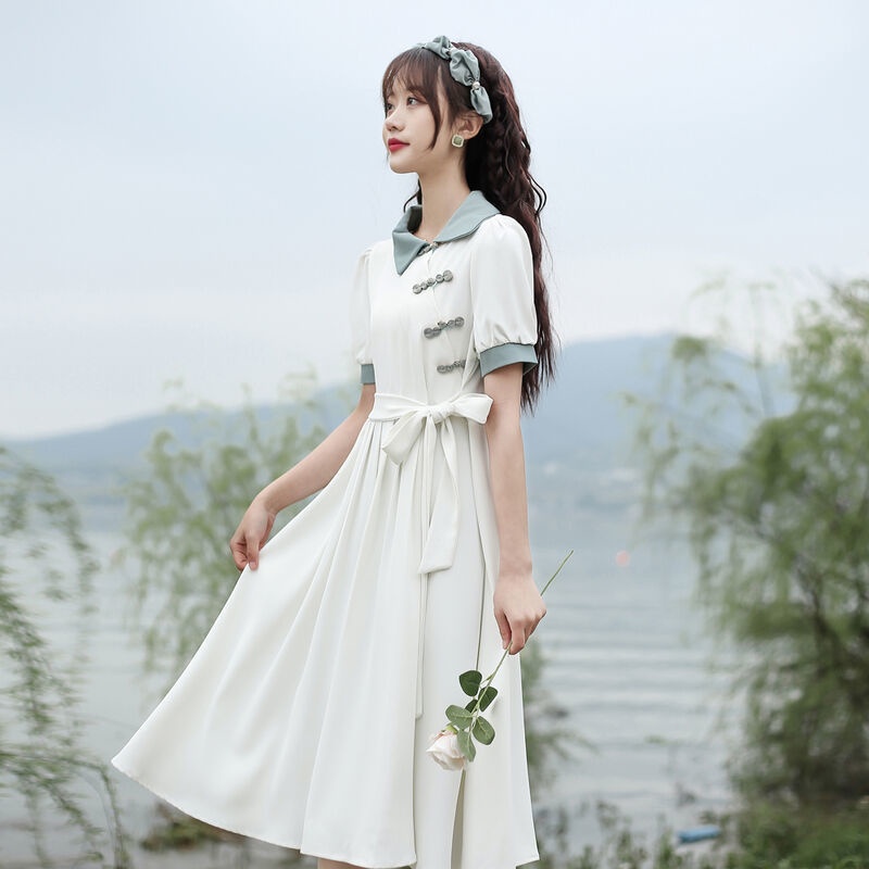 Đầm Sườn Xám Cách Tân Ngắn Tay Thiết Kế Thắt Eo Phong Cách Trung Hoa Thời Trang Mùa Hè Mới Dành Cho Nữ