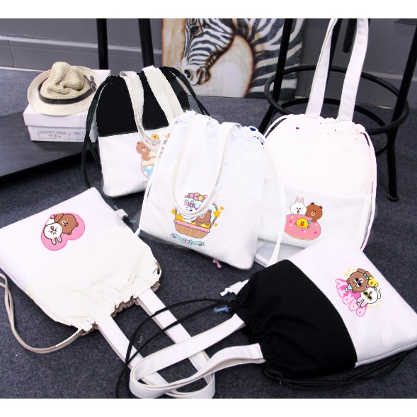Túi tote dây rút gấu brown thỏ cony vịt sally TTDR5 tote vải cute dễ thương hoạt hình idol kpop