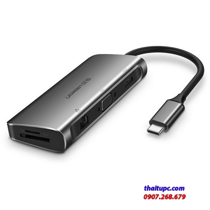 Bộ chuyển USB C to HDMI+VGA+USB 3.0+LAN 1Gbps + Card Reader Ugreen 40873