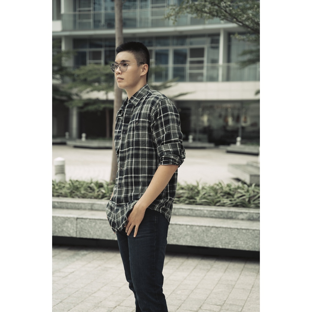 ÁO SƠ MI NAM TAY DÀI XUẤT DƯ BLUE MOUNTAIN MÀU XANH LÁ - FO76 SHOP