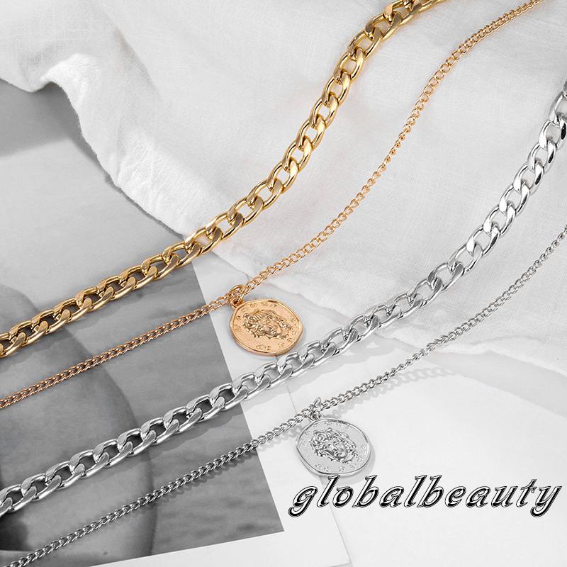 Dây chuyền hai lớp mặt đồng xu hình chân dung sang trọng cổ điển cho nữ