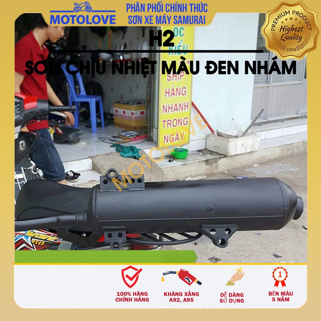 Sơn chịu nhiệt H2 &amp; H1 - Sơn pô xe máy - Sơn xịt Samurai nhập khẩu từ Malaysia.