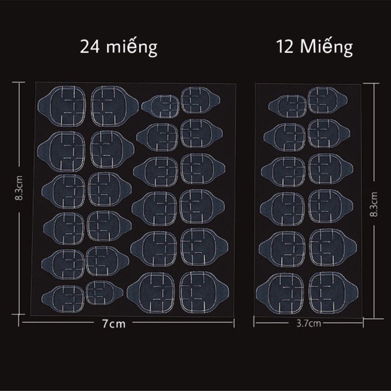 Sét dán móng silicon 12 và 24 miếng keo dán móng tay giả 2 mặt silicone trong suốt