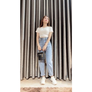 Quần baggy jeans nữ dáng cạp cao