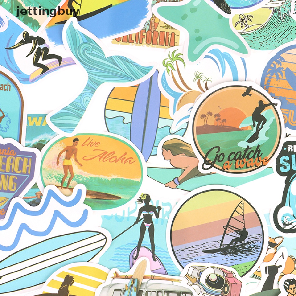 Bộ 50 miếng dán JETTING trang trí vali / laptop / ván trượt / xe hơi họa tiết lướt sóng mùa hè