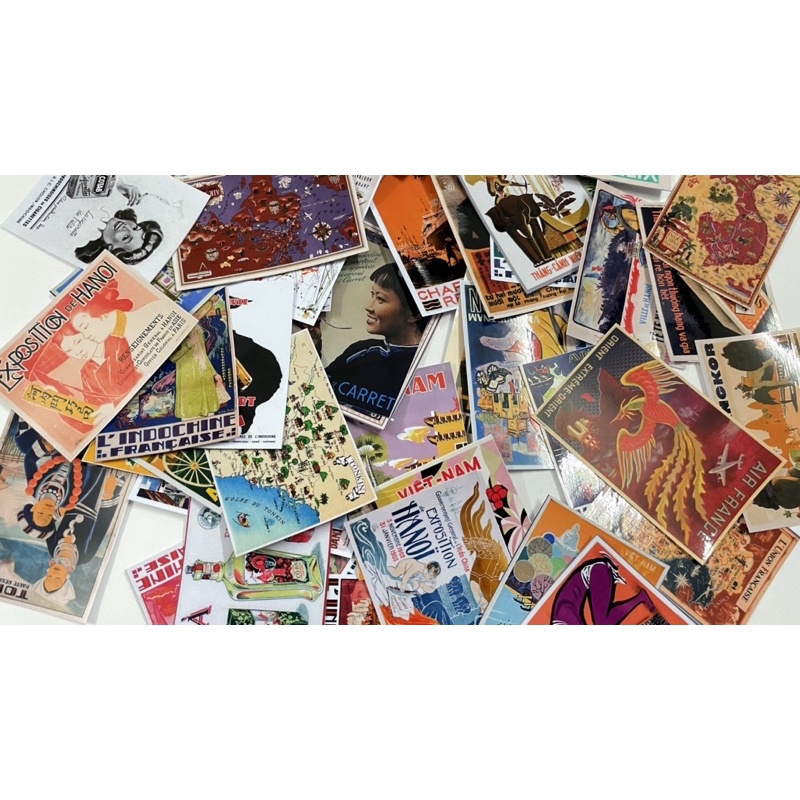 Bộ 46 Sticker vintage hình dán trang trí RETRO VIỆT NAM XƯA, SÀI GÒN XƯA