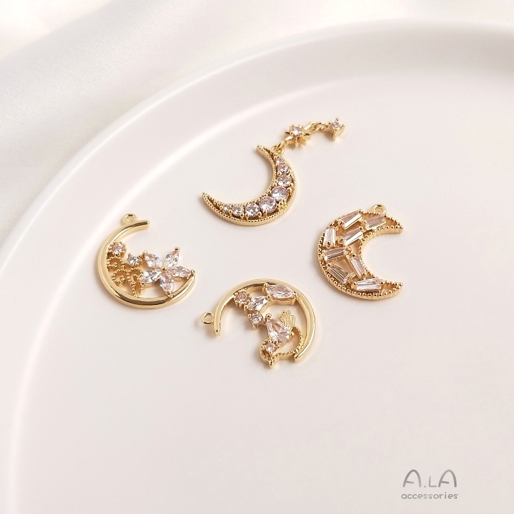 Mặt dây chuyền hình trăng sao đính đá Zircon 14K