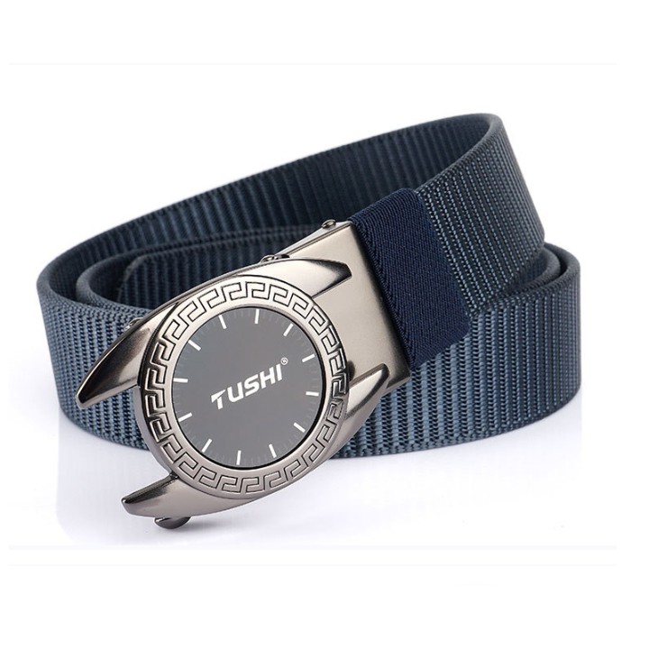 Dây thắt lưng chiến thuật vải dù nylon canvas mặt nịt hình đồng hồ đen sang trọng đầu khóa tự động vải dày dặn cứng cáp