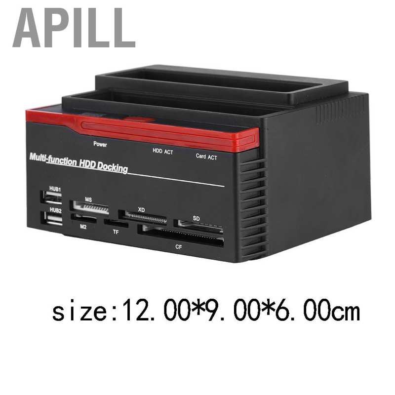 APILL Dual-Bay 2.5"/3.5" SATA & IDE HDD Docking Dock Station USB2.0 Hub Card Reader US