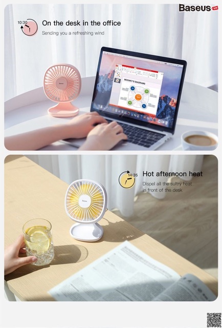 Quạt mini để bàn Baseus Baseus Pudding-Shaped Fan ( 3 mức tốc độ - Mini USB Air Cooling Fan Clip Desk Fan)