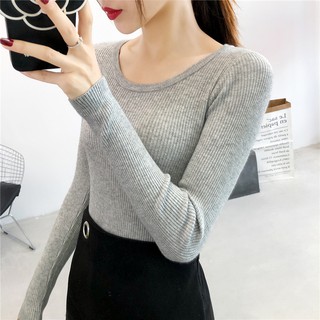 [Hàng sẵn] Áo len nữ mỏng cổ tròn trơn basic form ôm body - hàng QC