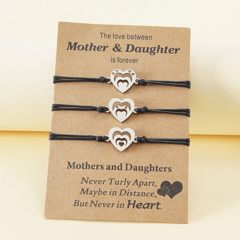 Set 3 Vòng Tay Bằng Thép Không Gỉ Hình Trái Tim Đôi Cá Tính Cho Mẹ Và Con Gái