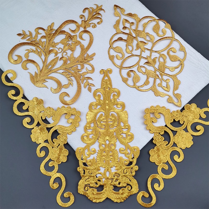 Phụ Kiện Váy Xòe Dài Thêu Hoa Màu Vàng / Bạc Trang Trí