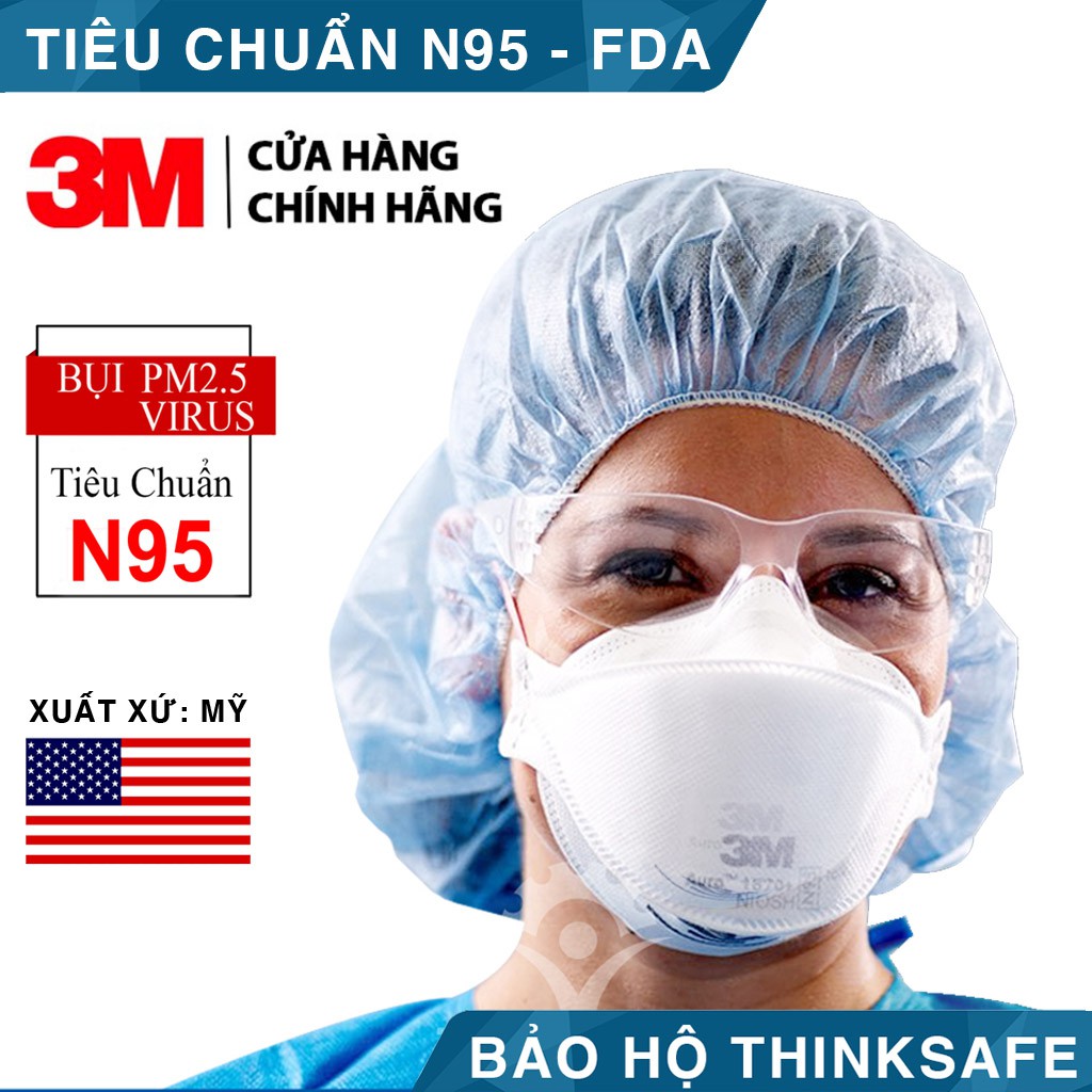 Khẩu trang 3m chính hãng, tiêu chuẩn N95 FDA, 3M 1870 Dây đeo qua đầu, đẹp, vải kháng khuẩn, màu trắng 4d, dùng cho y tế