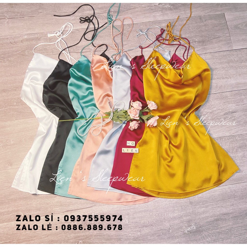 Đầm ngủ lụa yếm xẻ tà sexy - Set choàng lụa