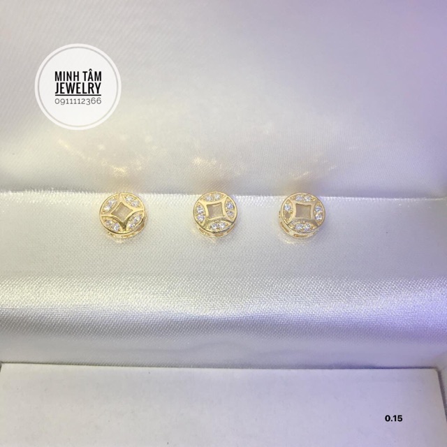 Charm hình đồng xu kim tiền đính đá Au 10k