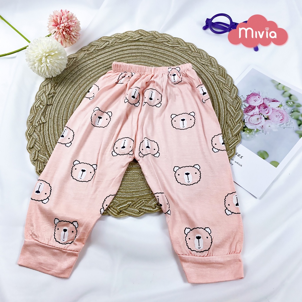 Quần dài thun lạnh in hình gấu cho bé trai, bé gái