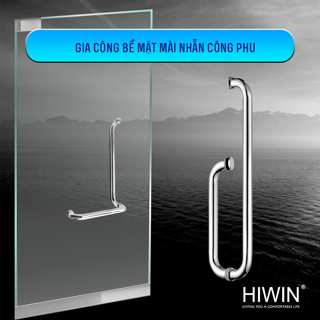 Tay nắm vách kính nhà tắm bo tròn inox 304 mặt gương Hiwin HD-600 (250*450)