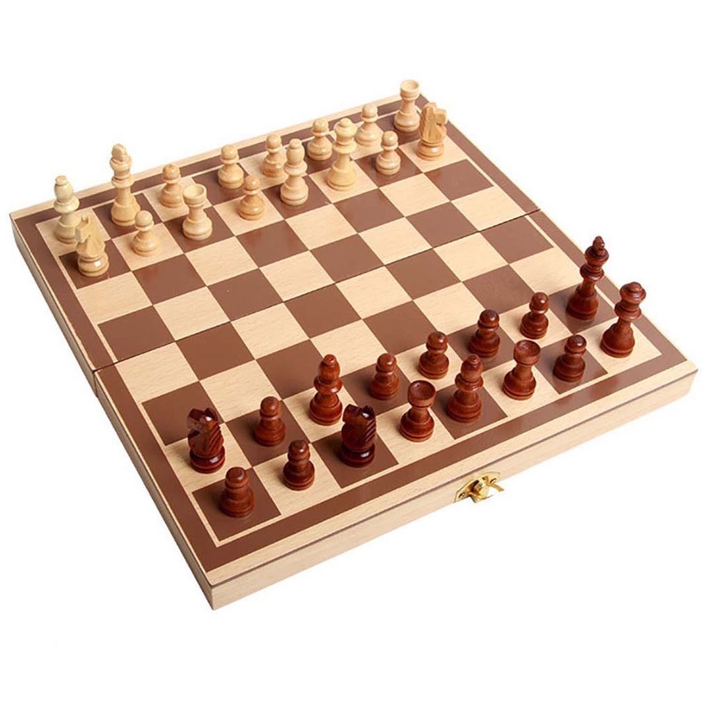 Bộ cờ vua bằng gỗ 30x30cm thiết kế gập gọn làm hộp đựng cờ cho bé tập chơi cờ vua phát triển trí thông minh