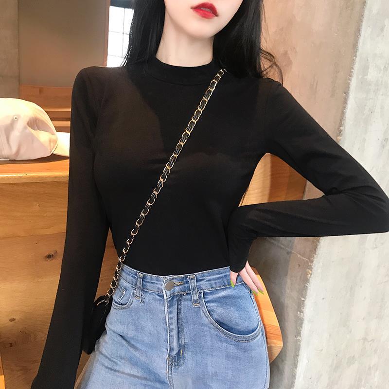 Áo Thun DàI Tay Cổ Cao MàU Đen ThờI Trang Cho Nữ